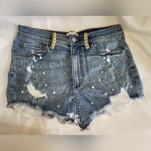 Rhinestone beaded Distressed Jean Shorts